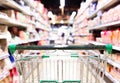 Shopping cart in supermarket, Abstract blurred photo in shopping malls Royalty Free Stock Photo