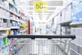 Shopping cart in supermarket, Abstract blurred photo in shopping malls Royalty Free Stock Photo