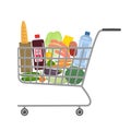Shopping cart in a supermarket full of food Royalty Free Stock Photo