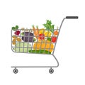 Shopping cart in a supermarket full of vegetables Royalty Free Stock Photo