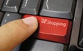 Shopping cart symbol button on computer keyboard with finger, Online shopping, Business purchase concept. Royalty Free Stock Photo