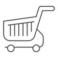 Shopping cart thin line icon. Shop basket vector illustration isolated on white. Market trolley outline style design Royalty Free Stock Photo