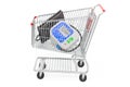 Shopping cart with tonometer, electronic sphygmomanometer. 3D rendering