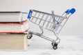 The shopping cart is on top of a stack of books Royalty Free Stock Photo