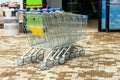 Basket trolley in row retail Department store Consumer business concept. Selective focus Royalty Free Stock Photo