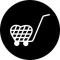 Shopping cart, trolley vector in black circle icon. Contain such icon as mobile shop, web site, and ui. Cart flat collection of we