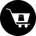 Shopping cart, trolley vector in black circle icon. Contain such icon as mobile shop, web site, and ui. Cart flat collection of we