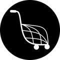 Shopping cart, trolley vector in black circle icon. Contain such icon as mobile shop, web site, and ui. Cart flat collection of we