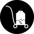 Shopping cart, trolley vector in black circle icon. Contain such icon as mobile shop, web site, and ui. Cart flat collection of we