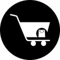 Shopping cart, trolley vector in black circle icon. Contain such icon as mobile shop, web site, and ui. Cart flat collection of we