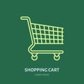 Shopping cart vector flat line icons. Retail store supplies, trade shop, supermarket equipment sign. Commercial trolley Royalty Free Stock Photo
