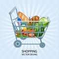 Shopping, shopping cart, products, business background, abstraction