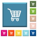 Shopping cart white icons on edged square buttons Royalty Free Stock Photo
