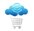 Shopping cart and wifi cloud illustration