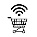 Shopping cart with wireless icon, online shopping, smart shopping cart with wifi symbol - vector