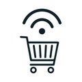 Shopping cart with wireless icon, online shopping, smart shopping cart with wifi symbol - vector for stock