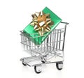 Shopping Cart With Wrapped Holiday Gift Royalty Free Stock Photo