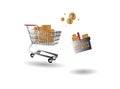 Shopping carts, baskets, products for the online shopping market. White Background - Vector Illustration Royalty Free Stock Photo