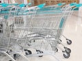 Shopping carts in department stores were arranged in an orderly fashion.