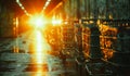 Shopping carts are parked in the parking lot at the supermarket in the rays of the setting sun Royalty Free Stock Photo