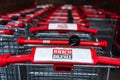 Shopping carts seen outside a Brico Depot construction materials and decoration store in Bucharest, Romania, 2020 Royalty Free Stock Photo