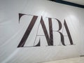 Shopping center corridors. Zara store before opening. A store of a famous brand is expected to open. Zara is getting ready to open