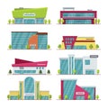 Shopping center, mall and supermarket modern flat vector buildings