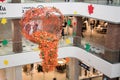 Shopping center Red whale , Moscow region, Mytishchi, Russia. Shopping center inside, decorated in autumn style, panoramic