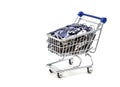 Shopping chart or supermarket trolley with used old rusty cutters blades Royalty Free Stock Photo