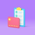 Shopping checklist complete list buying goods purchase card payment 3d icon realistic vector