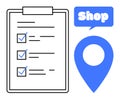 Shopping Checklist with Location Marker and Shop Icon
