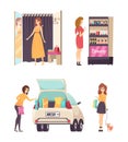 Shopping Choosing Dress and Cosmetics Set Vector Royalty Free Stock Photo