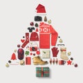 Shopping for Christmas Flat lat Lay arranged as Christmas tree Royalty Free Stock Photo