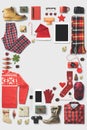 Shopping for Christmas Flat lat Lay with circular copy space at center Royalty Free Stock Photo