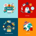 Shopping clothing flat icons set Royalty Free Stock Photo