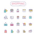 Shopping and commerce icons set. Flat line icon style colorful and relax color create by modern design. Royalty Free Stock Photo