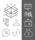 Shopping commerce store money wallet online thin line set icons Royalty Free Stock Photo