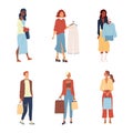 Shopping Concept. Fashion People, Buyers Or Customers With Trendy Fashion Clothes. Characters Make Purchases. Men And Royalty Free Stock Photo
