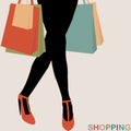 Shopping concept with woman silhouette carrying shopping bags