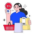 Shopping. Customer using digital coupons to save money. Woman using