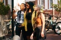 A shopping date with your friends fixes everything. three close friends spending the day together in the city. Royalty Free Stock Photo