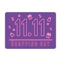 11 11 shopping day, sale offer attention, neon gifts bags and lettering