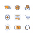 Shopping Delivery Packaging Discount Shop Two Color Semi Filled Line Icon Set Vector