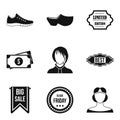 Shopping district icons set, simple style