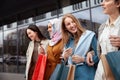 Shopping. Diversity Women Holding Bags. Group Of Smiling Multiethnic Women Standing Near Mall.