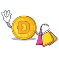 Shopping Dodgecoin character cartoon style