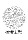 Shopping doodle illustration circle form on a4 paper wallpaper l