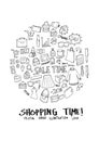 Shopping doodle illustration circle form on a4 paper wallpaper l