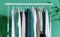 Shopping dress clothes shelf green leaves plant background Royalty Free Stock Photo