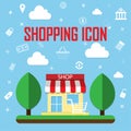 Shopping and e-commerce graphic design with white icons, vector illustration.